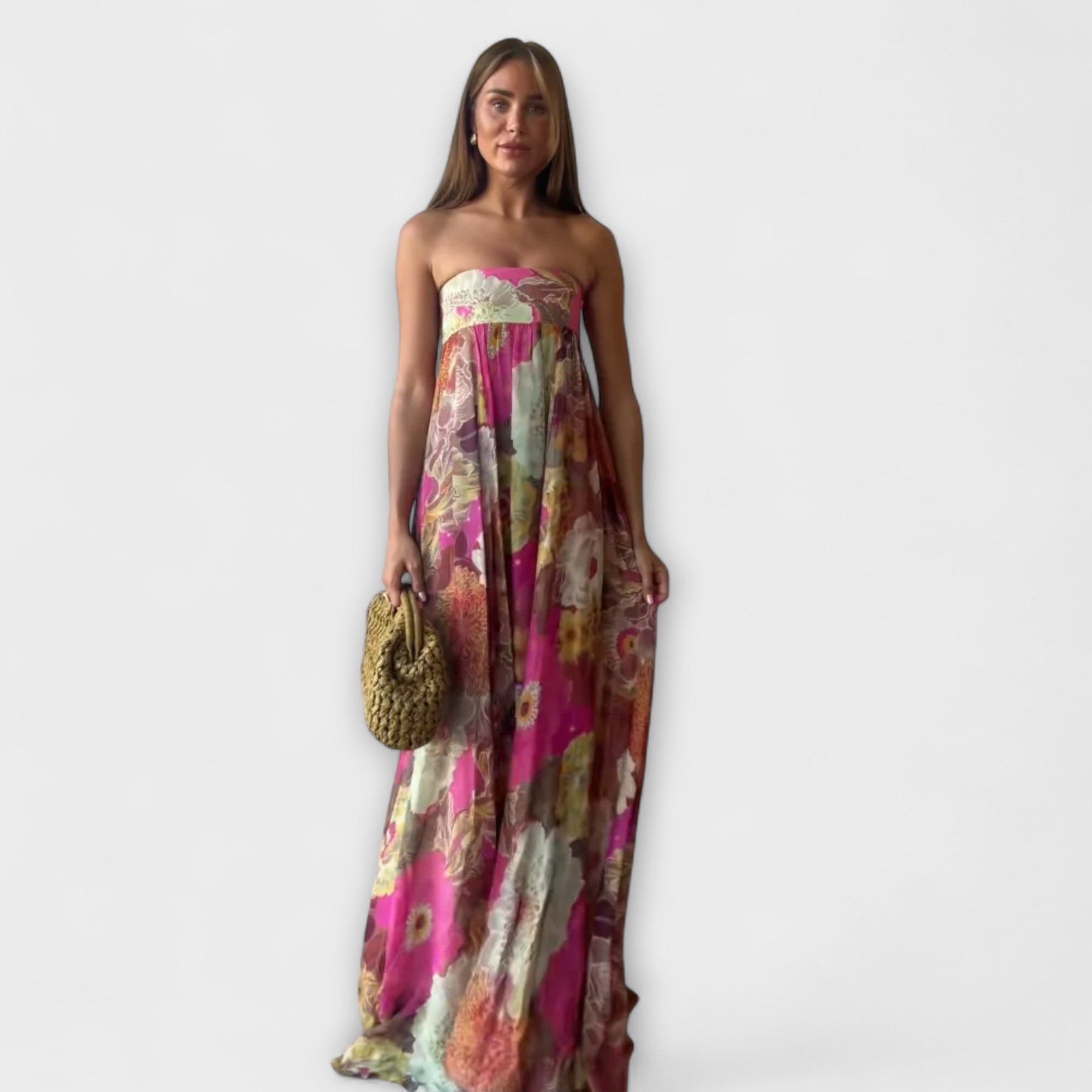 Chic Retro Trägerloses Falten Maxi-Kleid