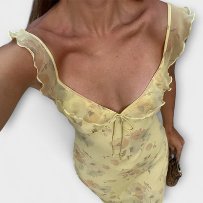 Kryptografisches Blumenmuster Plunge Maxi Kleid