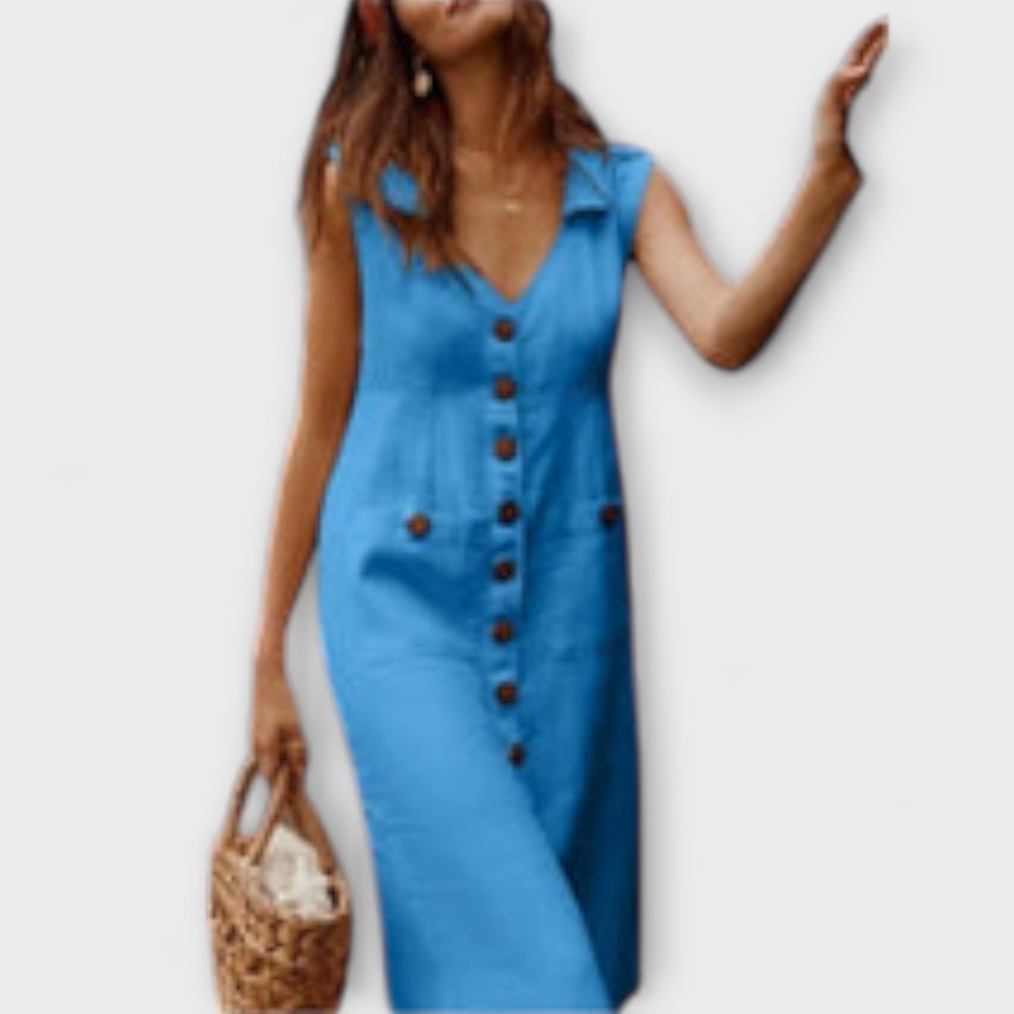 Nora – A-Linien Kleid aus Baumwolle-Leinen mit eingekerbtem Kragen