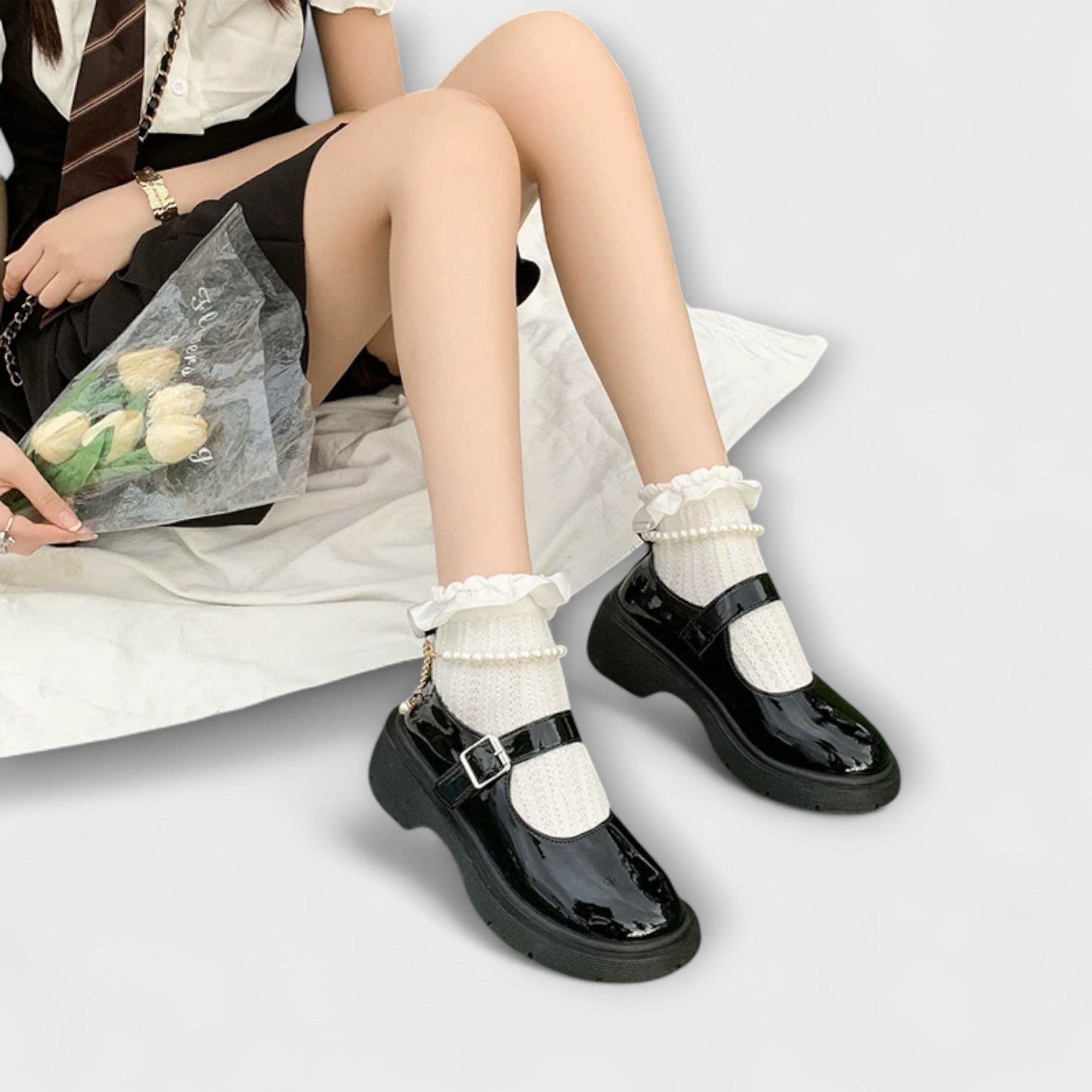 Perle - Luxus Perlen Mary Jane Leder Schuhe