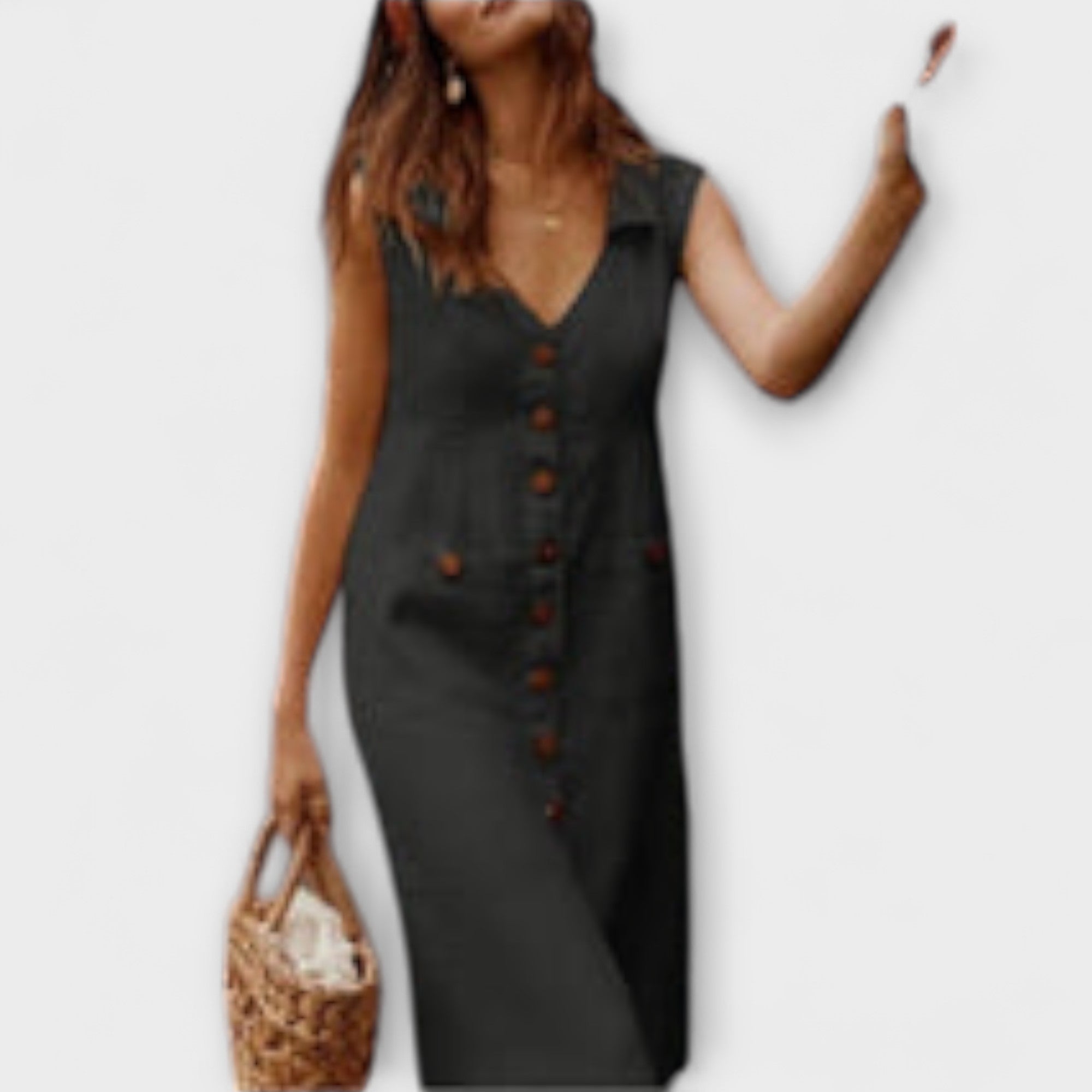 Nora – A-Linien Kleid aus Baumwolle-Leinen mit eingekerbtem Kragen