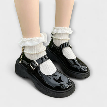 Perle - Luxus Perlen Mary Jane Leder Schuhe