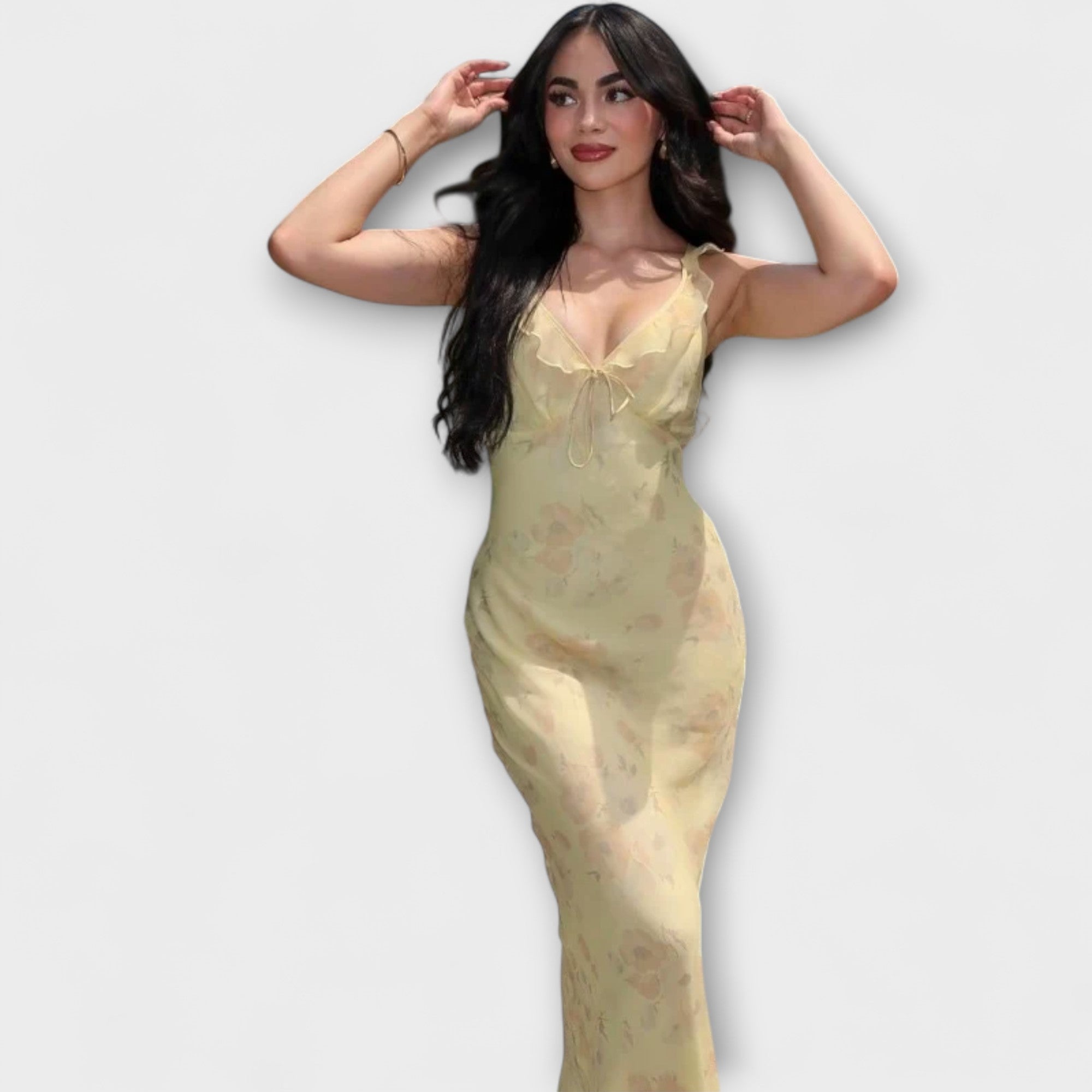 Kryptografisches Blumenmuster Plunge Maxi Kleid