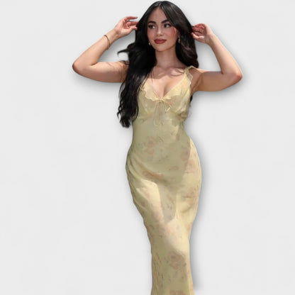 Kryptografisches Blumenmuster Plunge Maxi Kleid