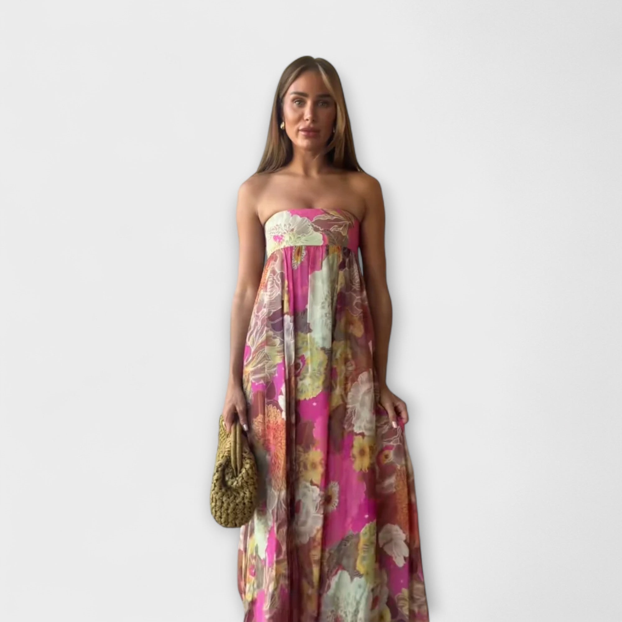 Chic Retro Trägerloses Falten Maxi-Kleid