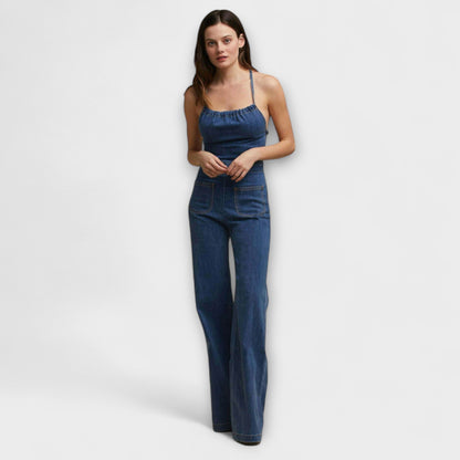 Julie - Flared Denim Jumpsuit mit Bindeband