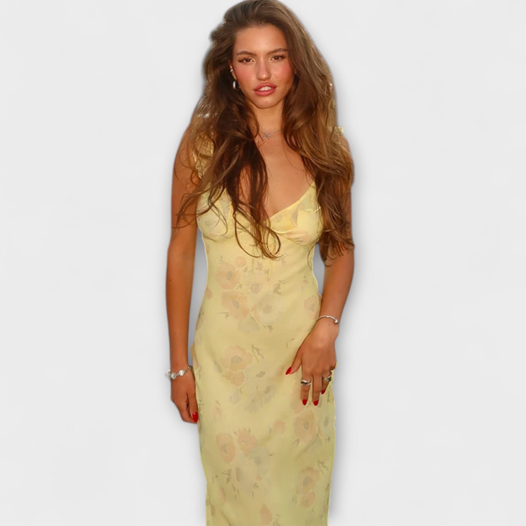 Kryptografisches Blumenmuster Plunge Maxi Kleid