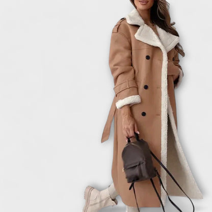 Maria – Lange klassische Jacke mit Fleece-Futter und Teddy-Kragen