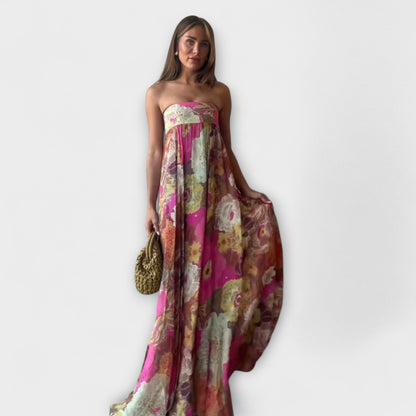 Chic Retro Trägerloses Falten Maxi-Kleid