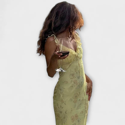 Kryptografisches Blumenmuster Plunge Maxi Kleid