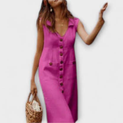 Nora – A-Linien Kleid aus Baumwolle-Leinen mit eingekerbtem Kragen