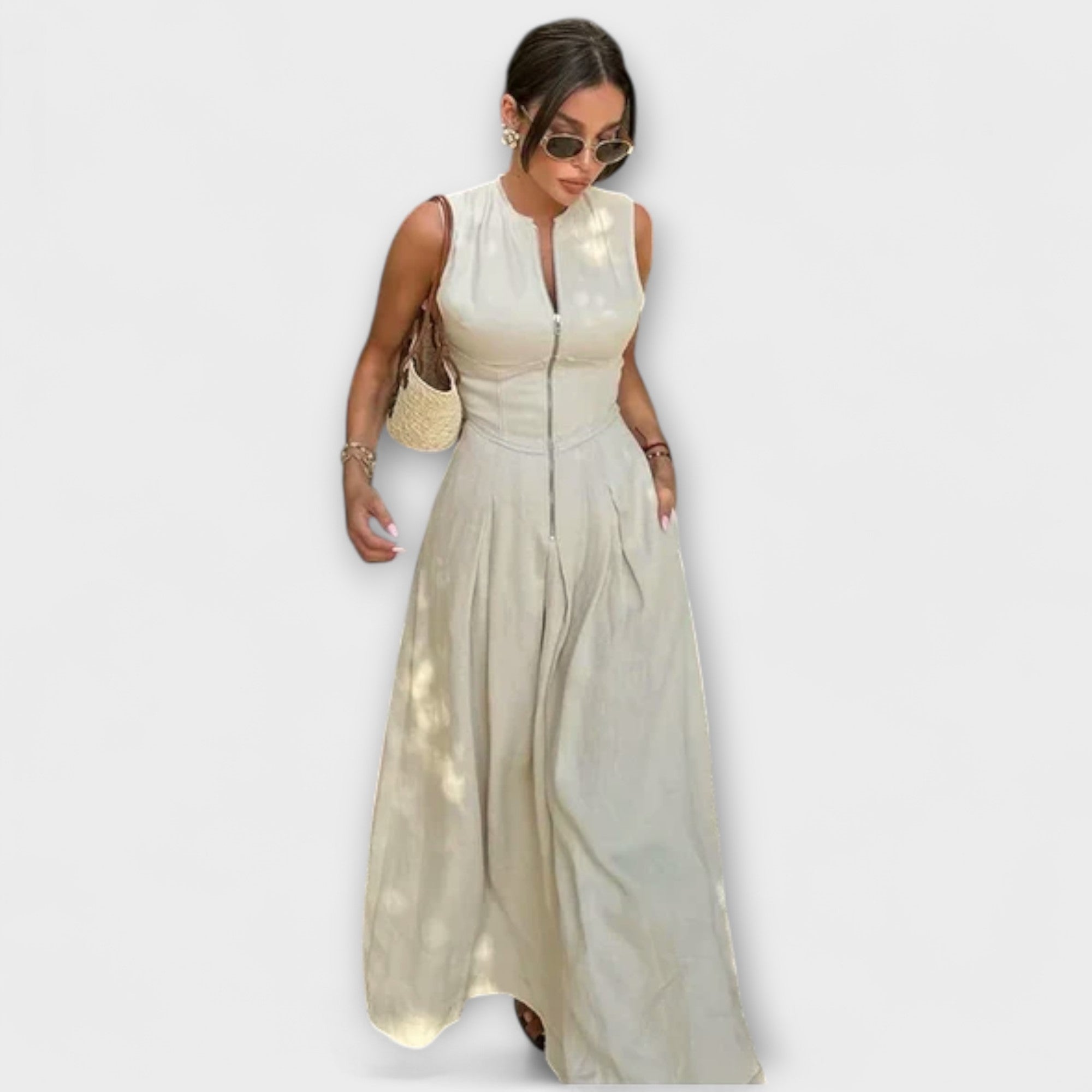 Ärmelloses, plissiertes Bodycon-Midikleid