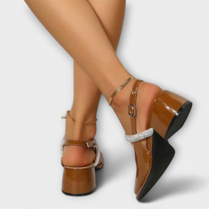 Celandra - Mary Janes mit Glitzerriemen und Blockabsatz