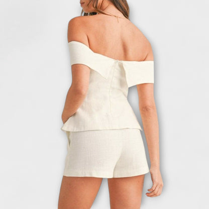 Olivia - Weißes Baumwoll-Leinen-Zweiteiler-Set