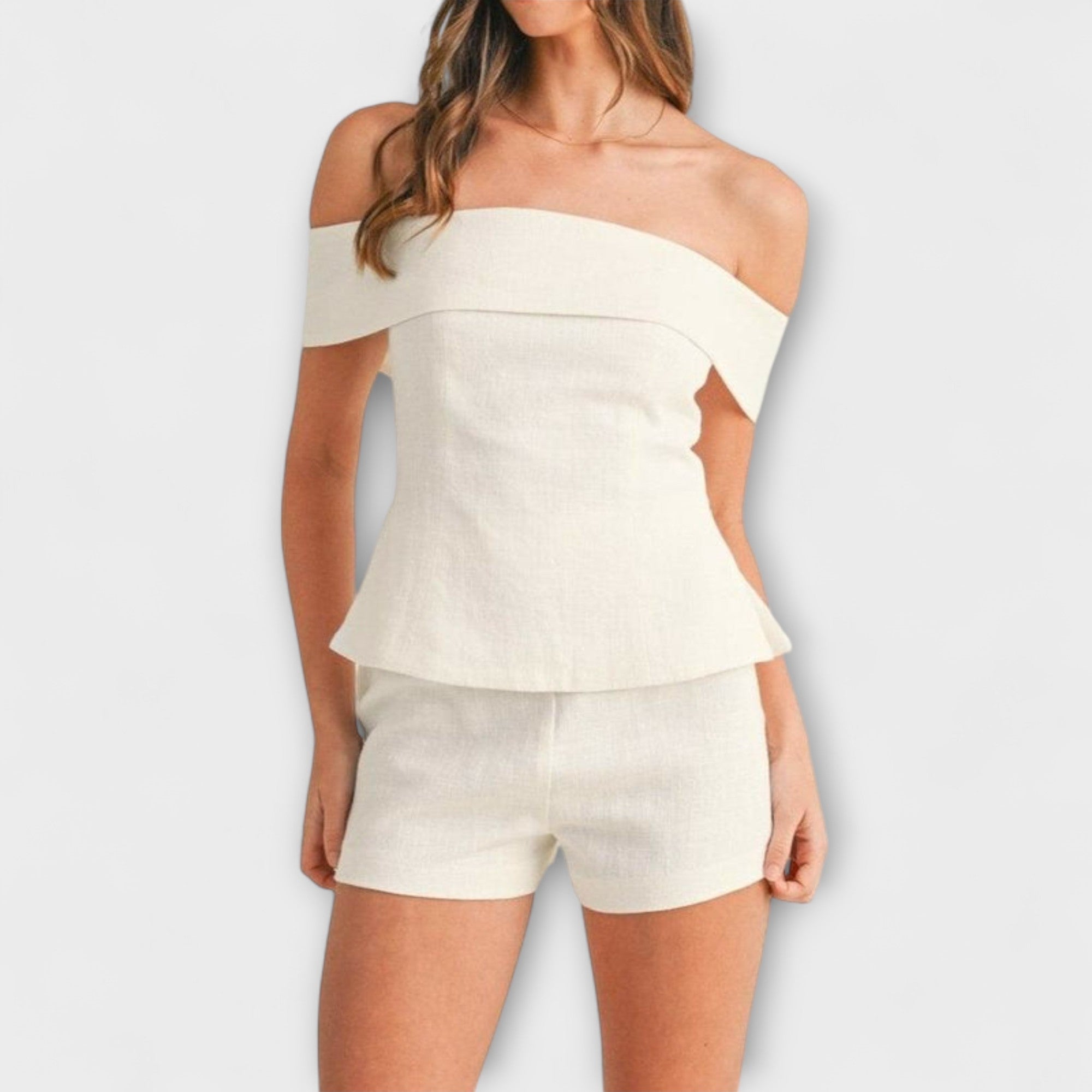 Olivia - Weißes Baumwoll-Leinen-Zweiteiler-Set