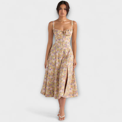 Zipporas - Maßgeschneidertes Bustierkleid mit modernem Frühlingsblumenmuster