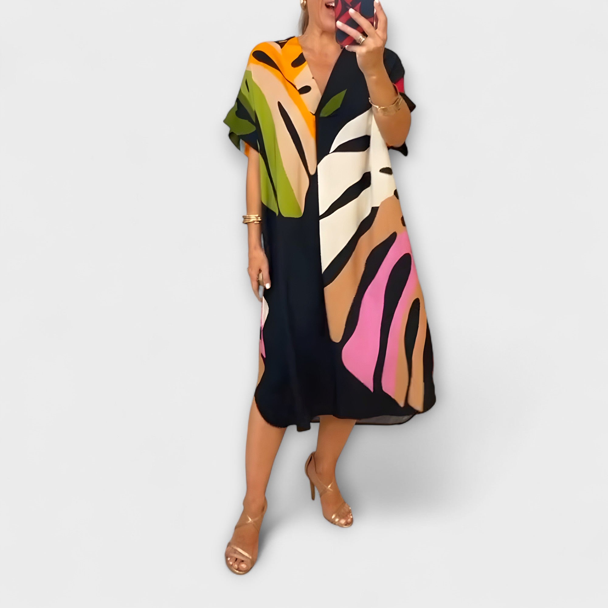 Roos - Freizeitkleid mit buntem Blattdruck