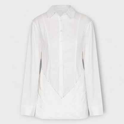 Indie - Weißes langärmliges plissiertes Hemdkleid