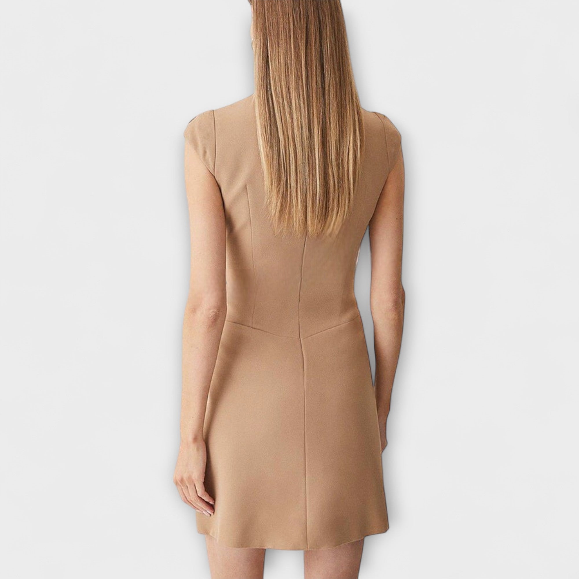 Elowen - Militär-inspiriertes Patchwork-Minikleid mit hohem Kragen