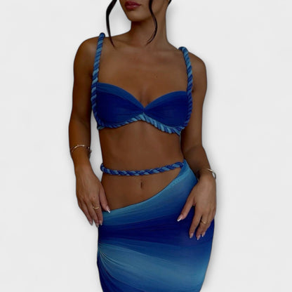 Jane - Stylisches Gradient Zopf Crop Top & Overskirt Duo