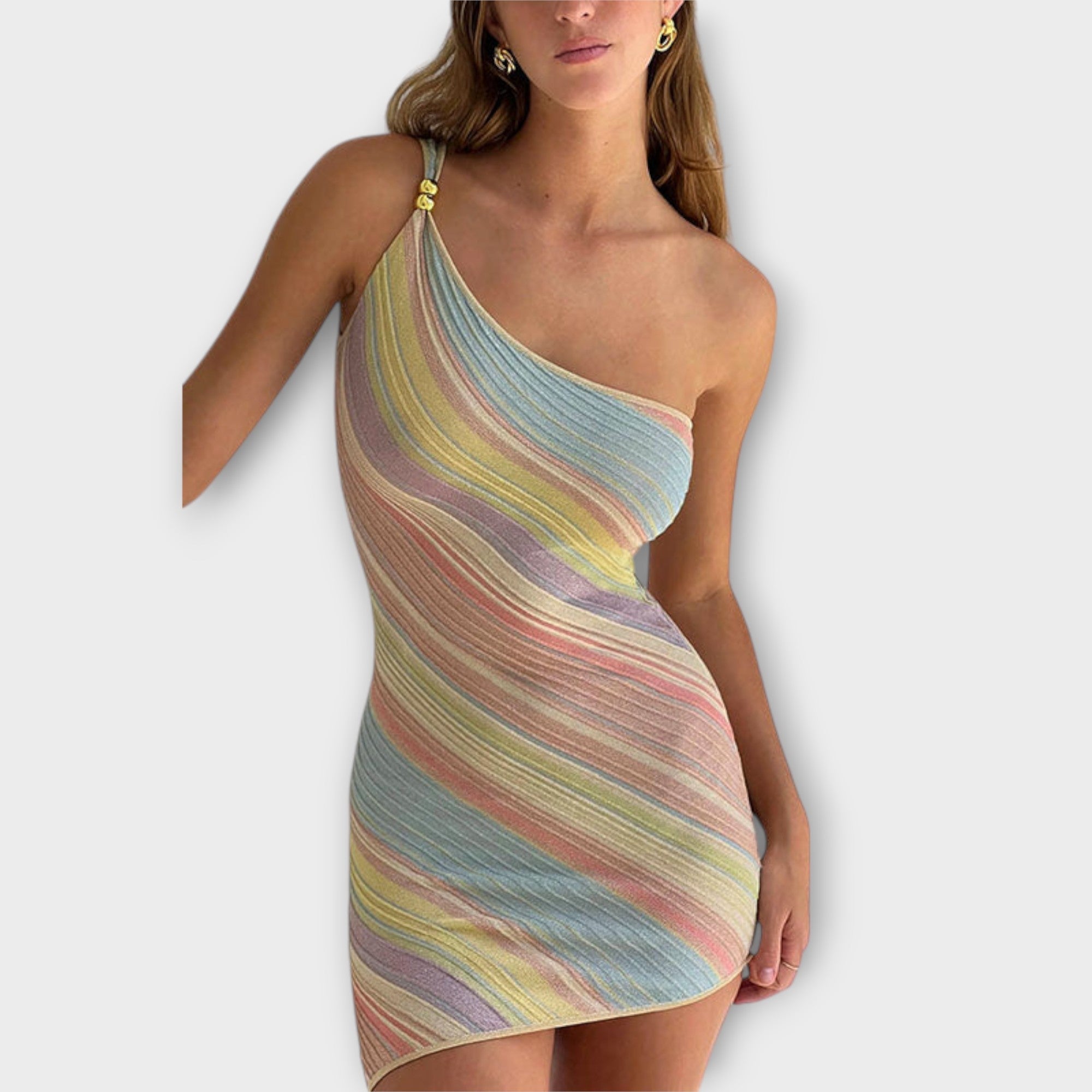 Kira - Trendy Ein-Schulter Strick Mini Kleid