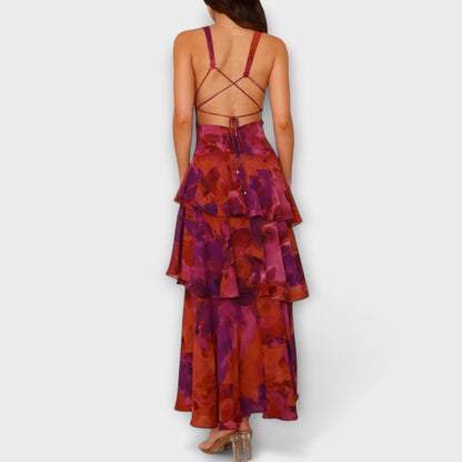 Domenica - Chiffonkleid mit V-Ausschnitt und fließenden Lagen