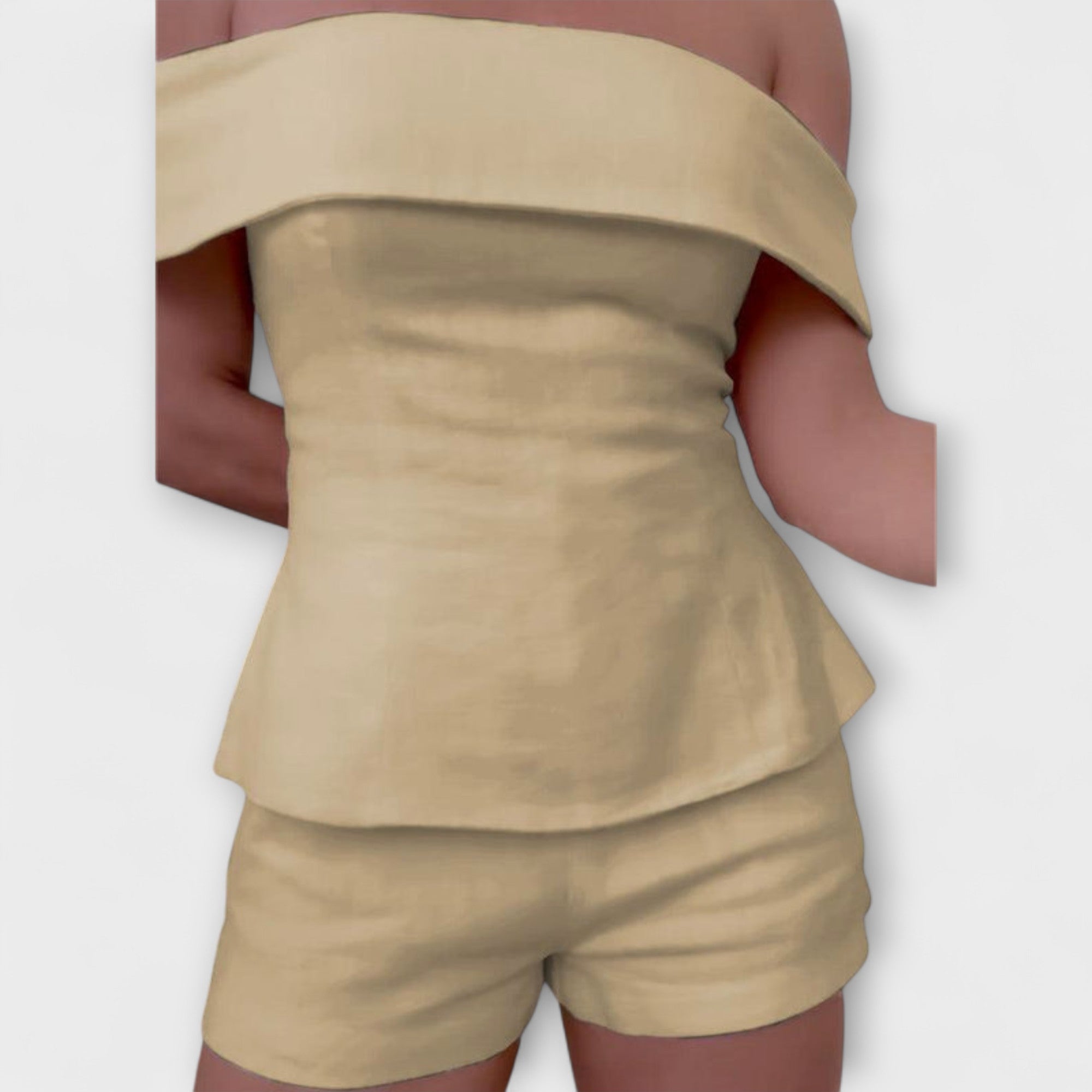 Olivia - Weißes Baumwoll-Leinen-Zweiteiler-Set