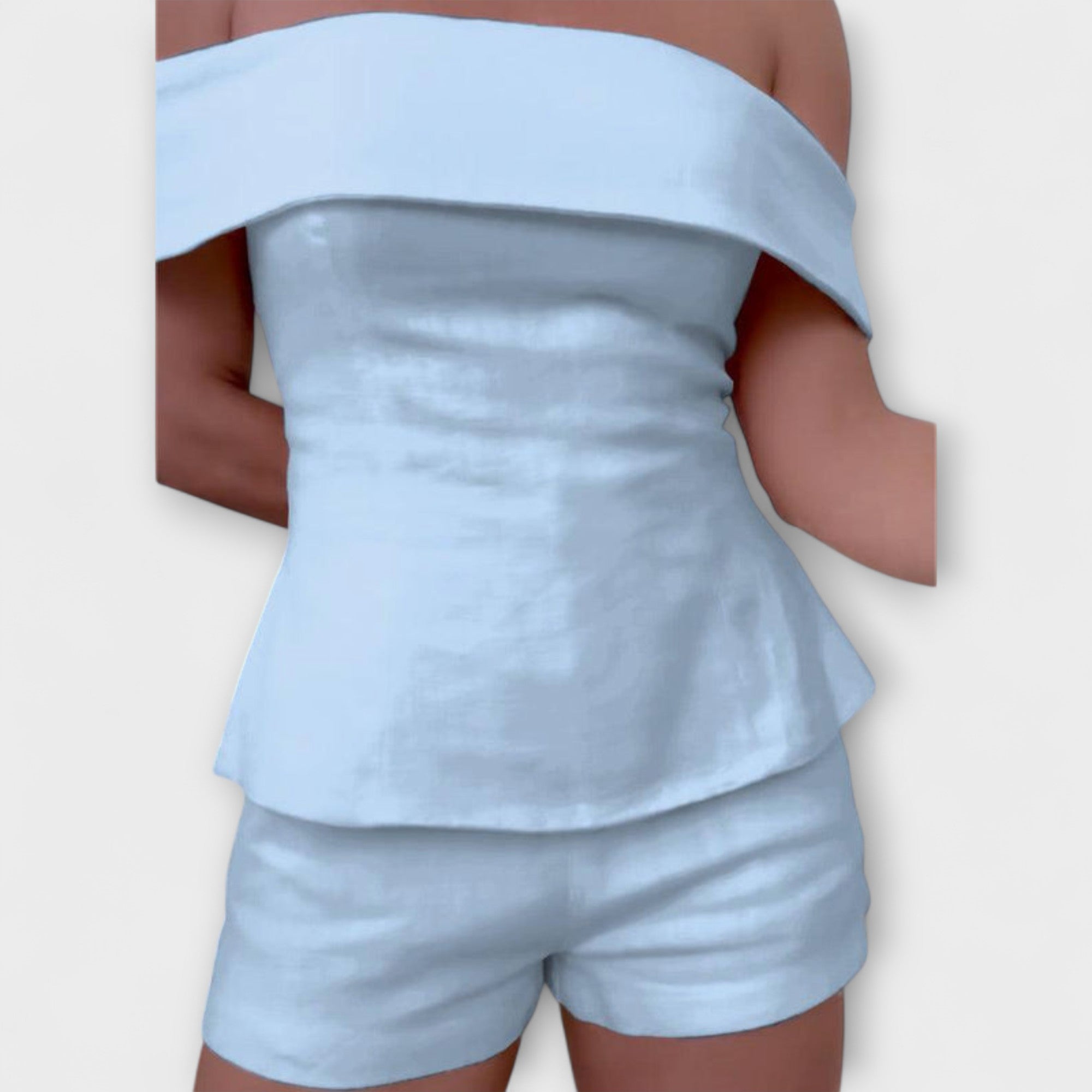 Olivia - Weißes Baumwoll-Leinen-Zweiteiler-Set