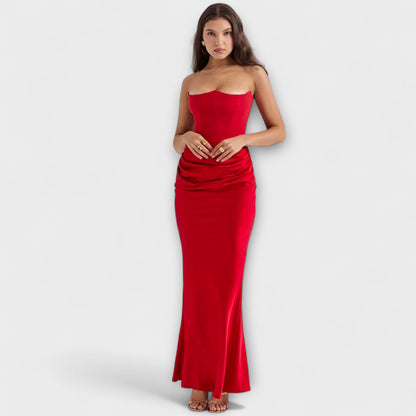 Off-Shoulder Satin Maxikleid mit Drapierung
