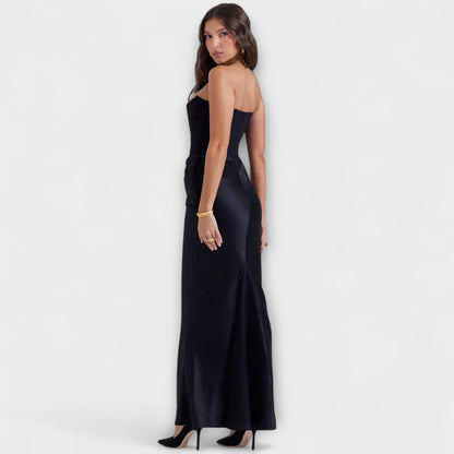 Off-Shoulder Satin Maxikleid mit Drapierung
