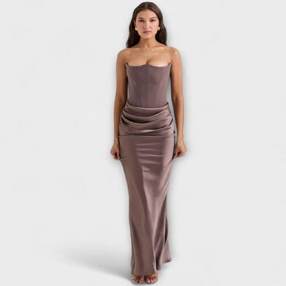 Off-Shoulder Satin Maxikleid mit Drapierung