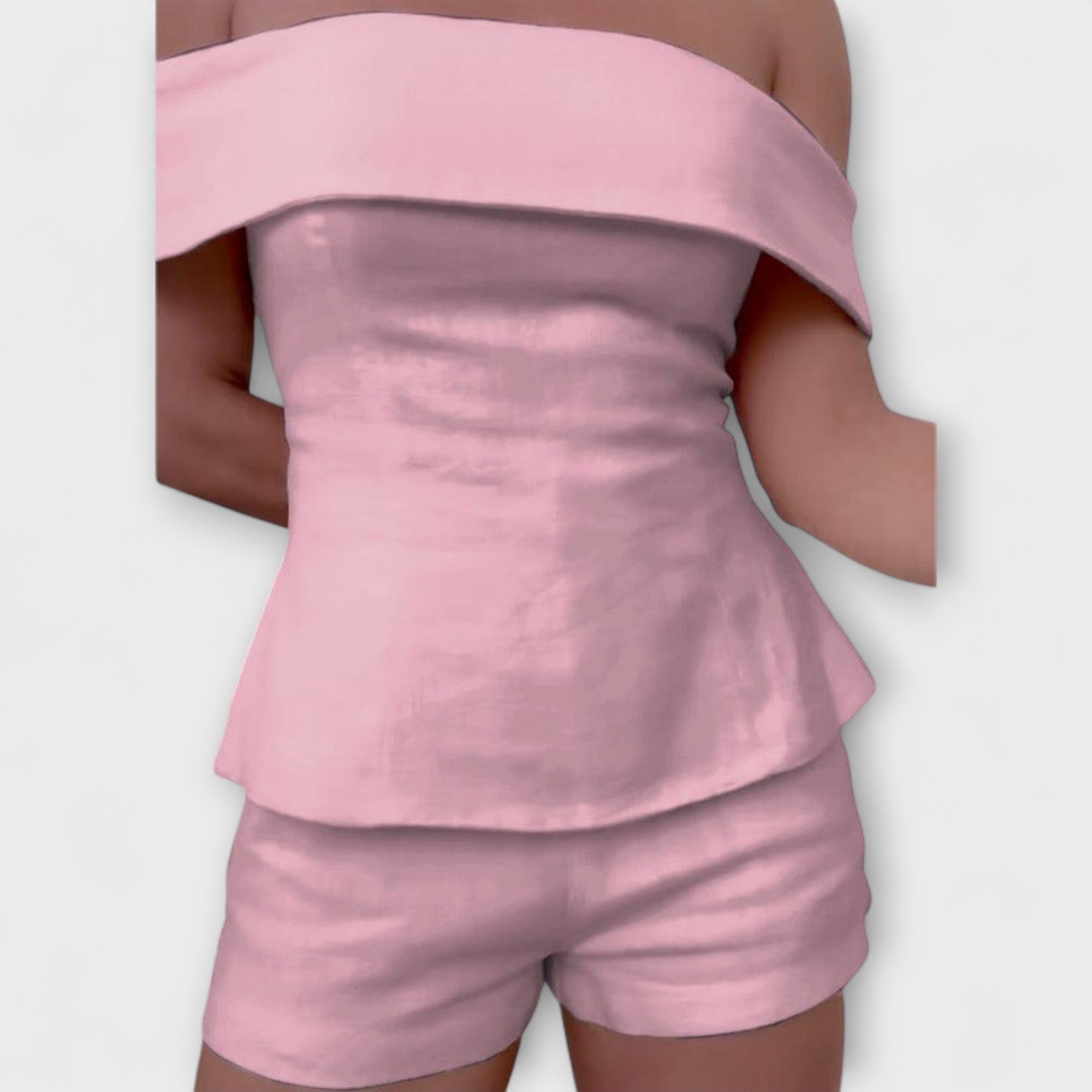 Olivia - Weißes Baumwoll-Leinen-Zweiteiler-Set